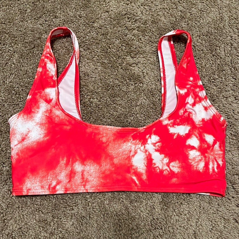 Red and white tie dye bikini top